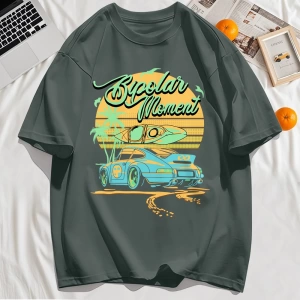 Y2k Vintage Tişört Tee Hindistan cevizi Ağacı Araba Yaratıcı Mektup Baskı