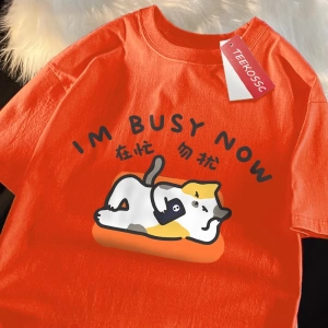 Y2k Vintage Tişört Tee Im büstü şimdi yalan düz kedi baskı