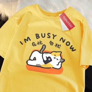Y2k Vintage Tişört Tee Im büstü şimdi yalan düz kedi baskı