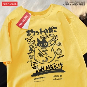 Y2k Vintage Tişört Tee Japon eğlenceli ve sevimli Harajuku kedi