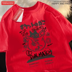 Y2k Vintage Tişört Tee Japon eğlenceli ve sevimli Harajuku kedi