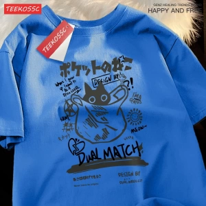 Y2k Vintage Tişört Tee Japon eğlenceli ve sevimli Harajuku kedi