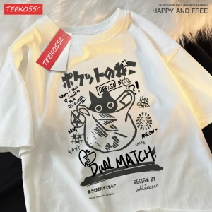 Y2k Vintage Tişört Tee Japon eğlenceli ve sevimli Harajuku kedi