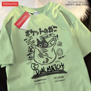 Y2k Vintage Tişört Tee Japon eğlenceli ve sevimli Harajuku kedi