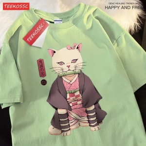 Y2k Vintage Tişört Tee Japon Harajuku Anime kedi