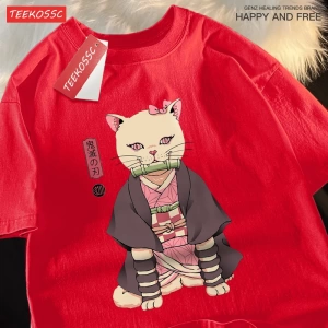 Y2k Vintage Tişört Tee Japon Harajuku Anime kedi