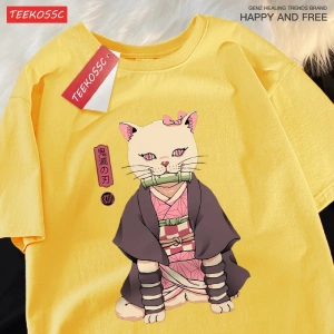 Y2k Vintage Tişört Tee Japon Harajuku Anime kedi