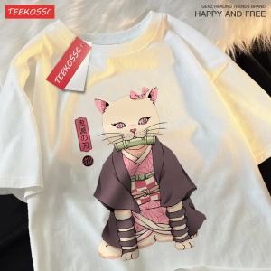 Y2k Vintage Tişört Tee Japon Harajuku Anime kedi