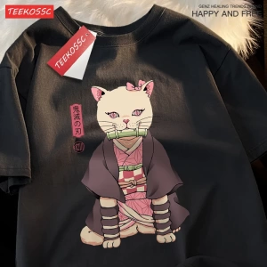 Y2k Vintage Tişört Tee Japon Harajuku Anime kedi