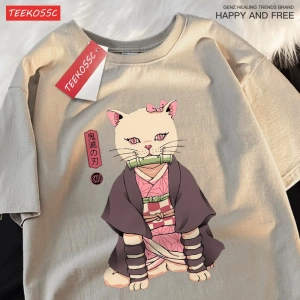 Y2k Vintage Tişört Tee Japon Harajuku Anime kedi