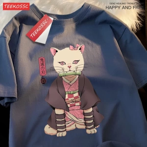Y2k Vintage Tişört Tee Japon Harajuku Anime kedi
