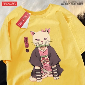 Y2k Vintage Tişört Tee Japon Harajuku Anime kedi