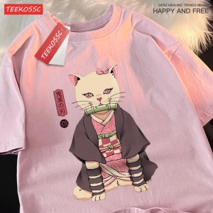 Y2k Vintage Tişört Tee Japon Harajuku Anime kedi