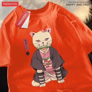 Y2k Vintage Tişört Tee Japon Harajuku Anime kedi