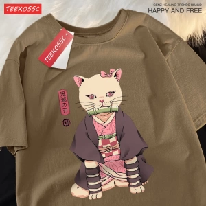 Y2k Vintage Tişört Tee Japon Harajuku Anime kedi