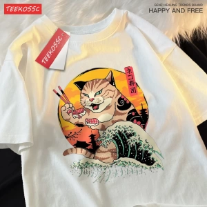 Y2k Vintage Tişört Tee Japon Harajuku dalga suşi kedi