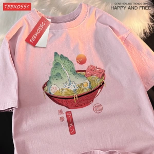 Y2k Vintage Tişört Tee Japon Harajuku doğal suşi erişte
