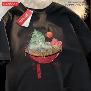 Y2k Vintage Tişört Tee Japon Harajuku doğal suşi erişte