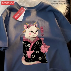Y2k Vintage Tişört Tee Japon Harajuku Geisha kedi