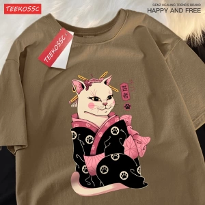Y2k Vintage Tişört Tee Japon Harajuku Geisha kedi