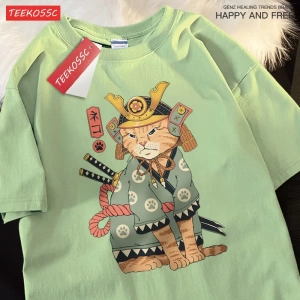 Y2k Vintage Tişört Tee Japon Harajuku hayalet kılıçlı kedi