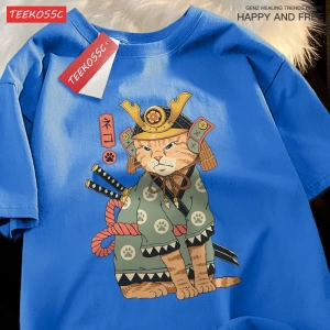 Y2k Vintage Tişört Tee Japon Harajuku hayalet kılıçlı kedi