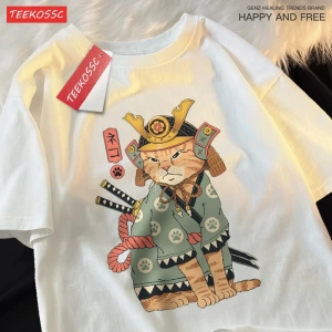 Y2k Vintage Tişört Tee Japon Harajuku hayalet kılıçlı kedi