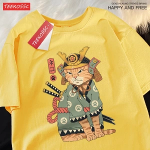 Y2k Vintage Tişört Tee Japon Harajuku hayalet kılıçlı kedi