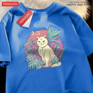 Y2k Vintage Tişört Tee Japon Harajuku hilal kedi