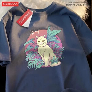 Y2k Vintage Tişört Tee Japon Harajuku hilal kedi