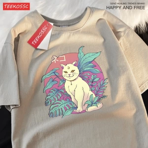 Y2k Vintage Tişört Tee Japon Harajuku hilal kedi