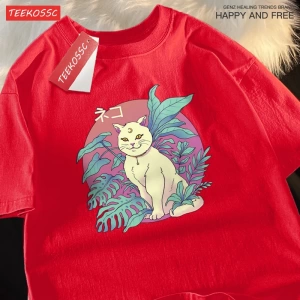 Y2k Vintage Tişört Tee Japon Harajuku hilal kedi
