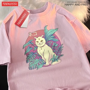 Y2k Vintage Tişört Tee Japon Harajuku hilal kedi