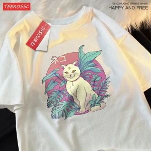 Y2k Vintage Tişört Tee Japon Harajuku hilal kedi