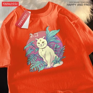 Y2k Vintage Tişört Tee Japon Harajuku hilal kedi