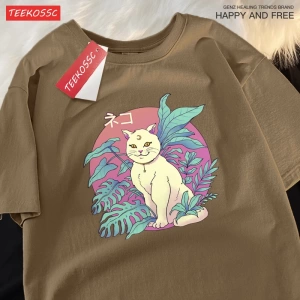 Y2k Vintage Tişört Tee Japon Harajuku hilal kedi