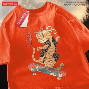 Y2k Vintage Tişört Tee Japon Harajuku kaykay suşi kedi