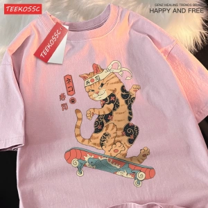 Y2k Vintage Tişört Tee Japon Harajuku kaykay suşi kedi