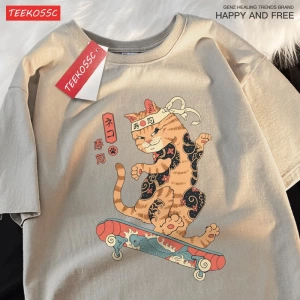 Y2k Vintage Tişört Tee Japon Harajuku kaykay suşi kedi