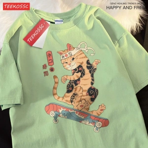 Y2k Vintage Tişört Tee Japon Harajuku kaykay suşi kedi