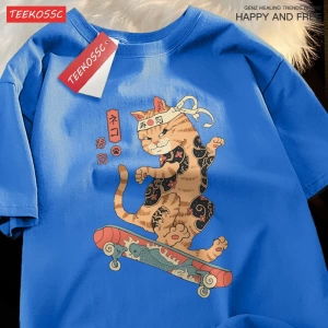 Y2k Vintage Tişört Tee Japon Harajuku kaykay suşi kedi