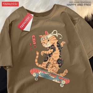 Y2k Vintage Tişört Tee Japon Harajuku kaykay suşi kedi