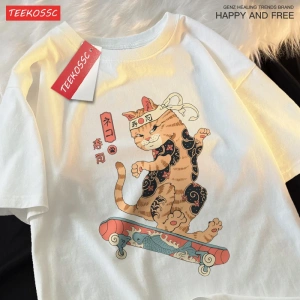 Y2k Vintage Tişört Tee Japon Harajuku kaykay suşi kedi
