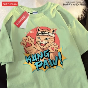 Y2k Vintage Tişört Tee Japon Harajuku kedi savaşçı