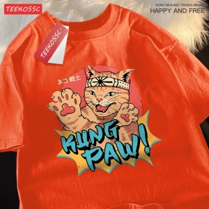 Y2k Vintage Tişört Tee Japon Harajuku kedi savaşçı