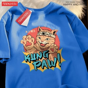 Y2k Vintage Tişört Tee Japon Harajuku kedi savaşçı