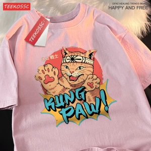 Y2k Vintage Tişört Tee Japon Harajuku kedi savaşçı