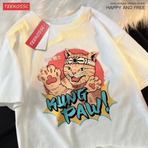 Y2k Vintage Tişört Tee Japon Harajuku kedi savaşçı