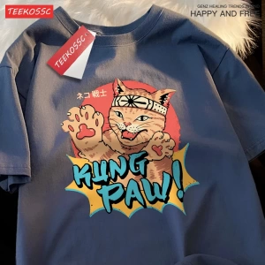 Y2k Vintage Tişört Tee Japon Harajuku kedi savaşçı