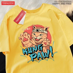 Y2k Vintage Tişört Tee Japon Harajuku kedi savaşçı